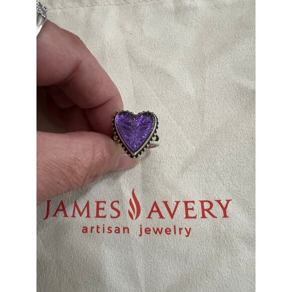 Retire, HTF James Avery Sculpted Hearts and Tulips Purple Doublet ring sz. 9￼ - Picture 4 of 11